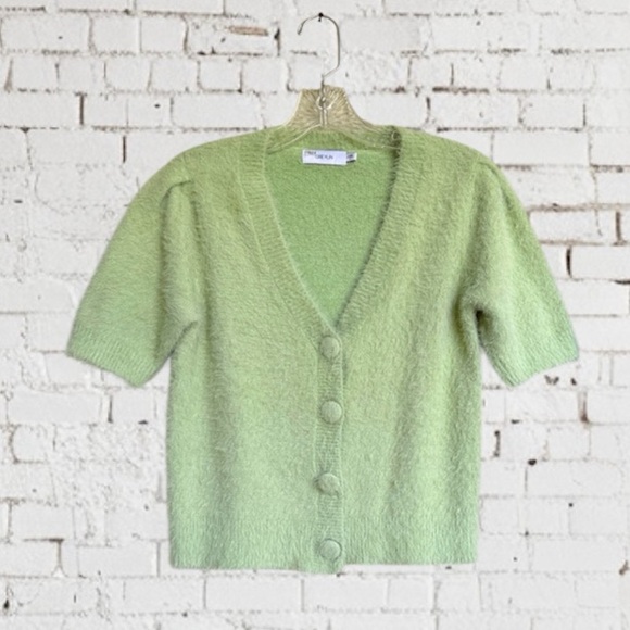 Anthropologie Greylin Fuzzy Mint Green Short Sleeve Cardigan Sweater Size Small - Picture 1 of 13